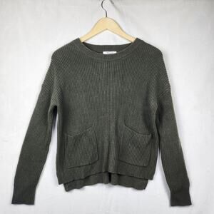 Madewell Green Long Sleeve Ribbed Knit Crewneck Pullover Patch Pocket Sweater xs